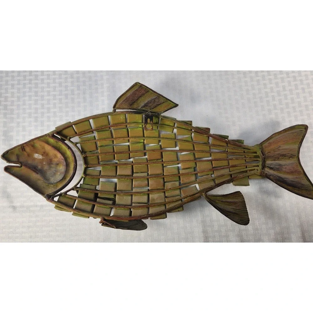 Metal Mosaic Fish Decorated with Inlaid Mosaic Stone Tiles 18x11